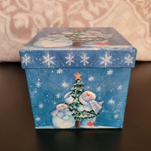 Glass Snowman Candle Holder with Box and Tea Light Candle